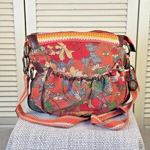 Colorful Sakroots Tangerine Crossbody Messenger Bag Purse Medium Flower Power
